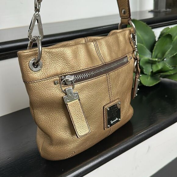 Tignanello Metallic Gold Leather Crossbody Purse | Soft Pebbled Shoulder Bag - Picture 2 of 13